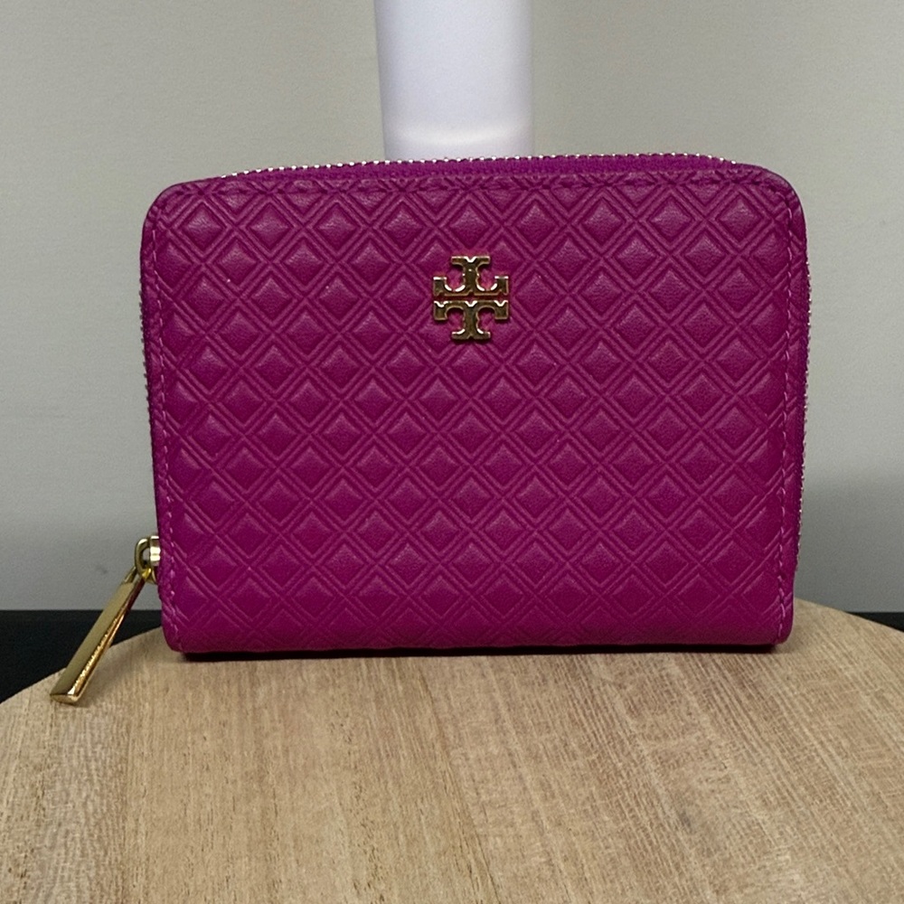 Tory Burch Party Fuchsia Quilted Marion Embossed Zip Coin Case